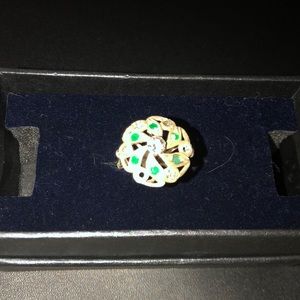 Silver ring with CZs and emeralds